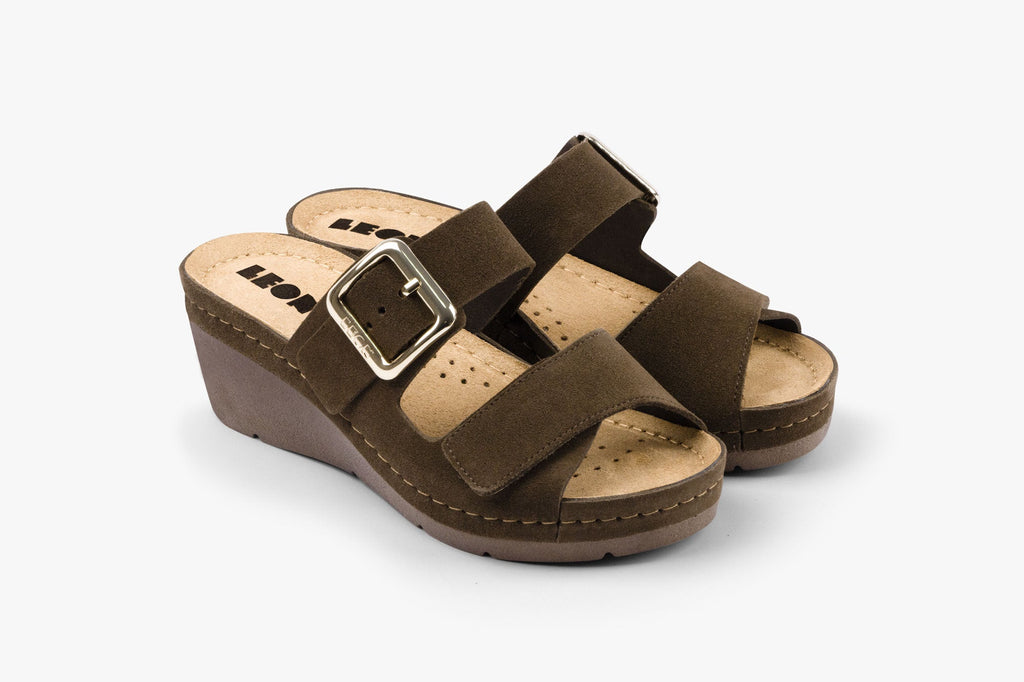 Amara by LEON Women's Leather Sandals - Adjustable Gel Comfort