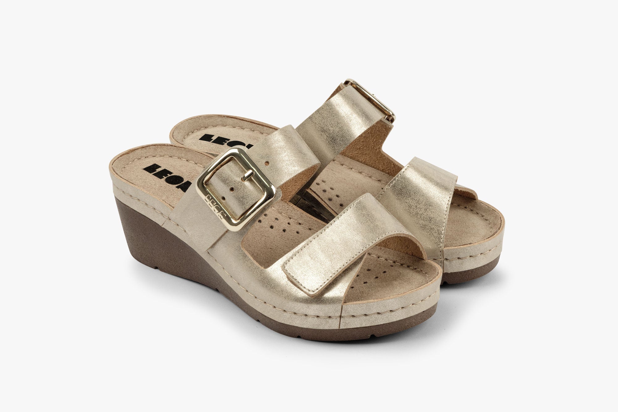 Amara by LEON Women's Leather Sandals - Adjustable Gel Comfort