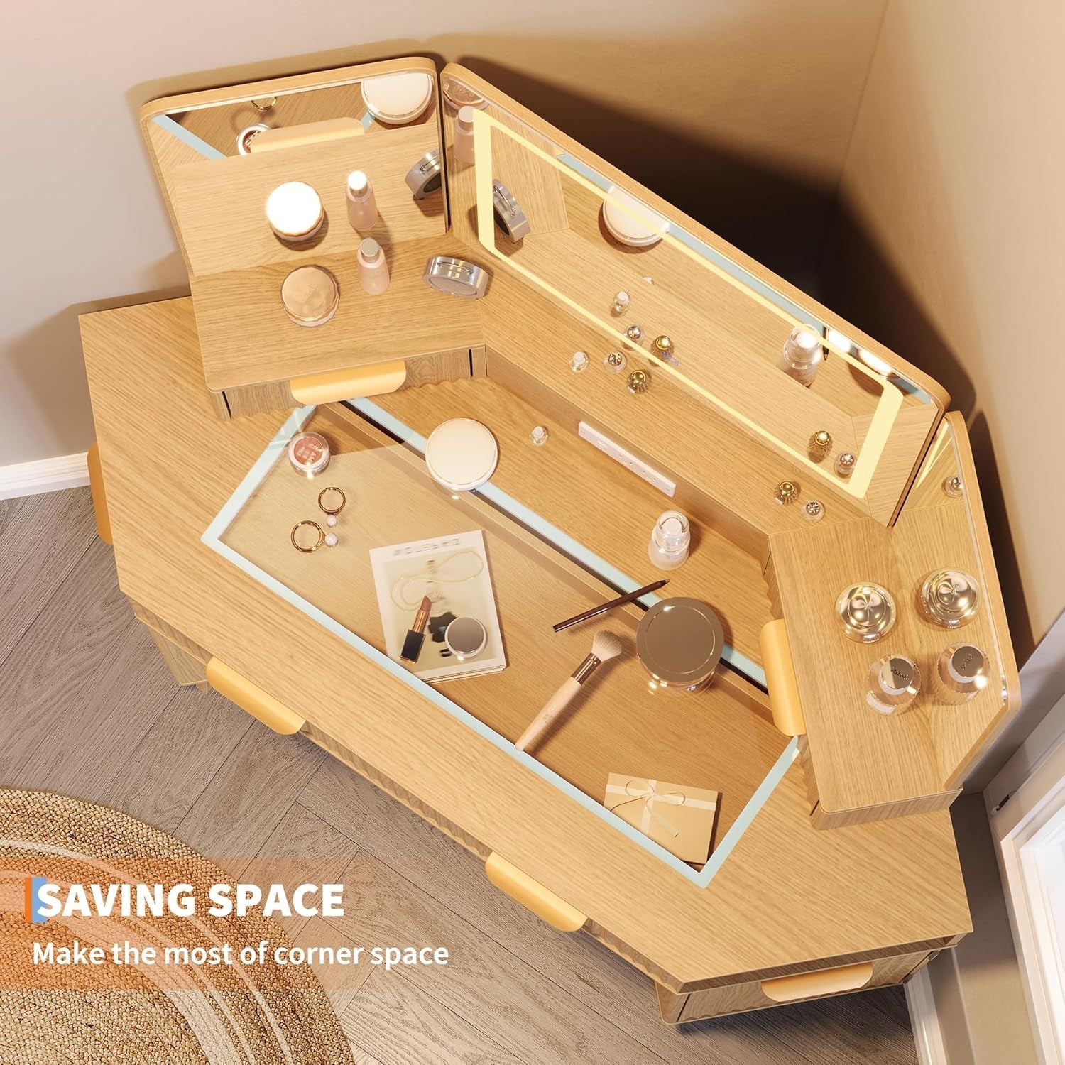 48 Inches Intricately Fluted Makeup Vanity Desk Lights