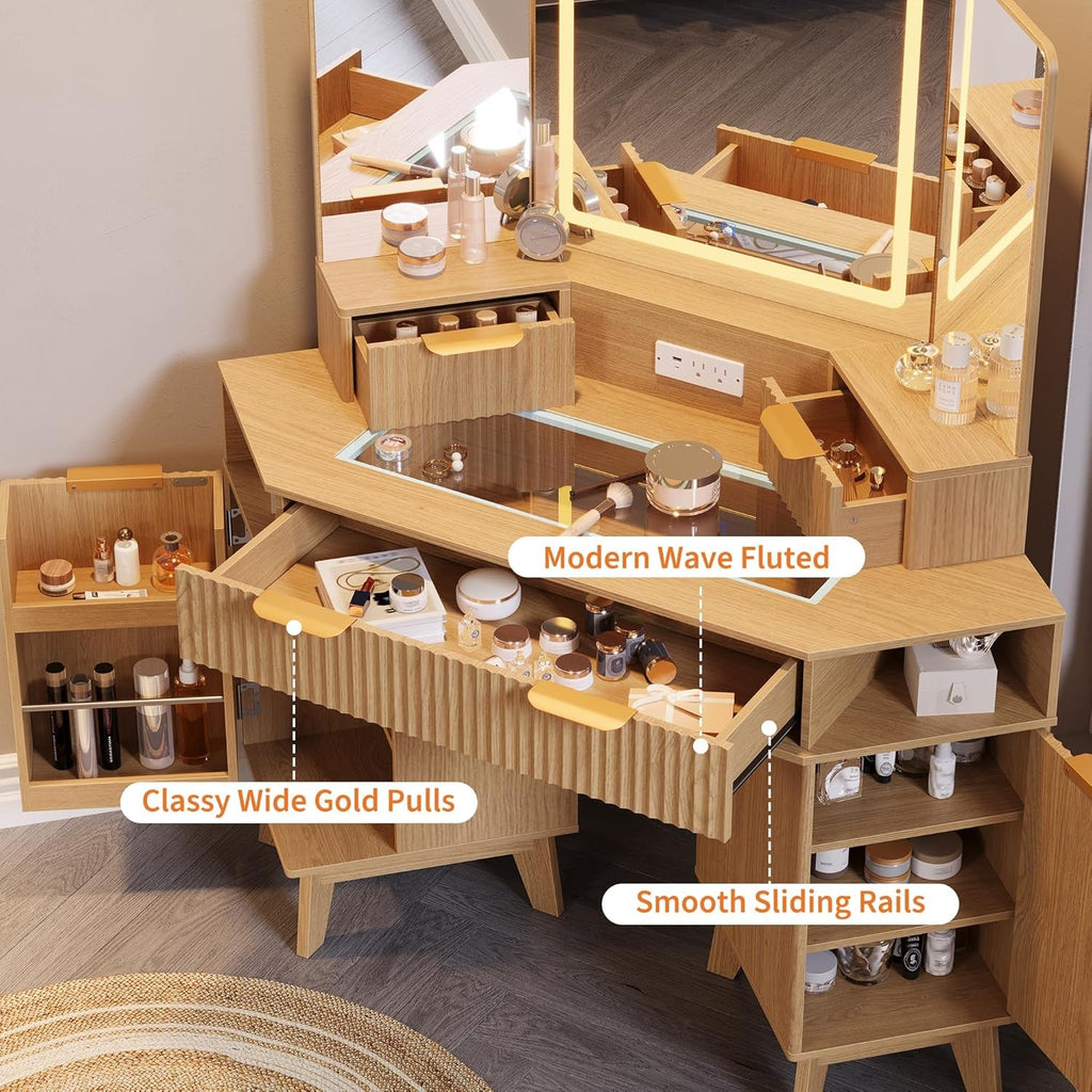 48 Inches Intricately Fluted Makeup Vanity Desk Lights