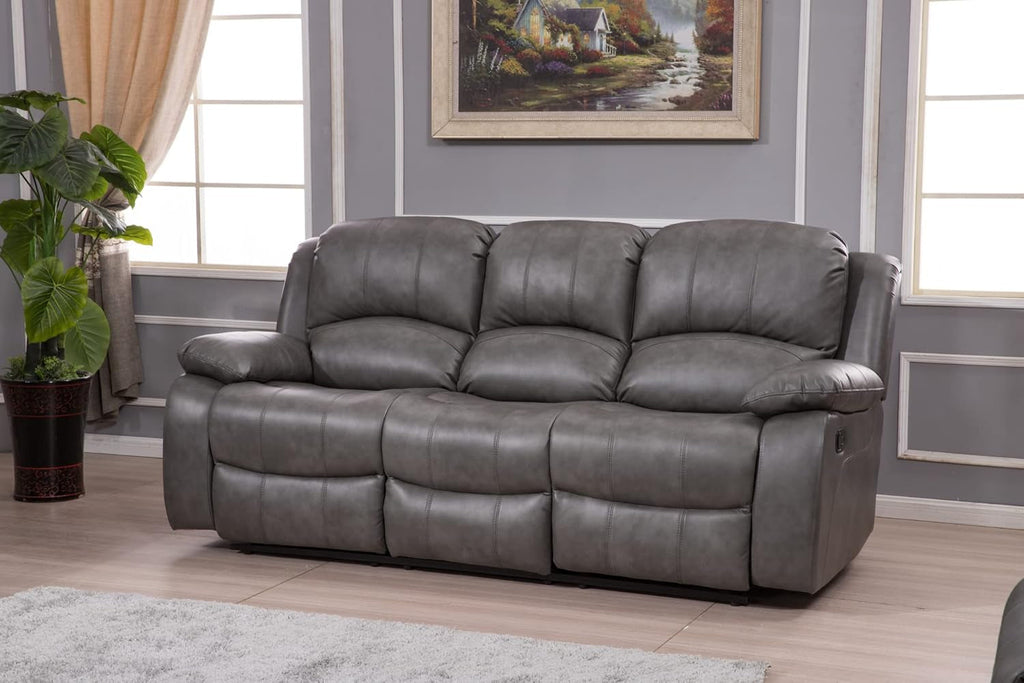 2 Piece Bonded Leather Reclining Sofa Loveseat Set Gray Living Room Furniture Set 8018