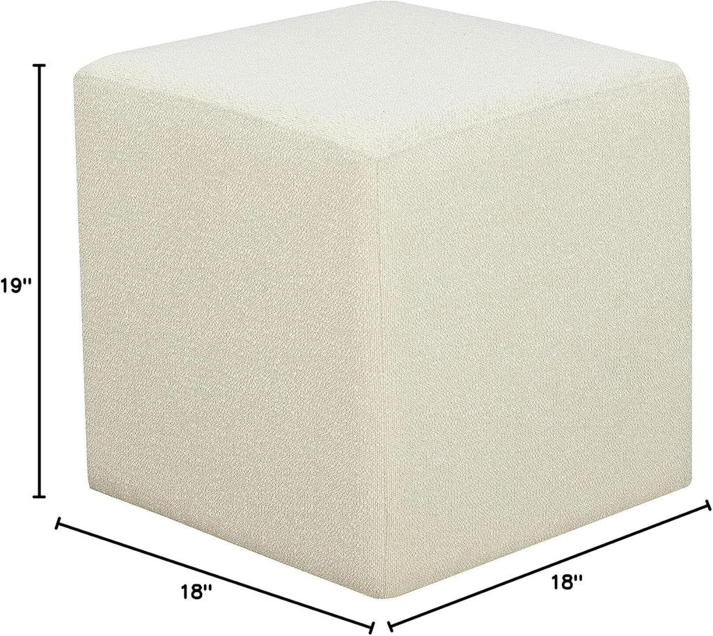18Inch Warren Square Ottoman Ivory LuxuryBoucle Textured