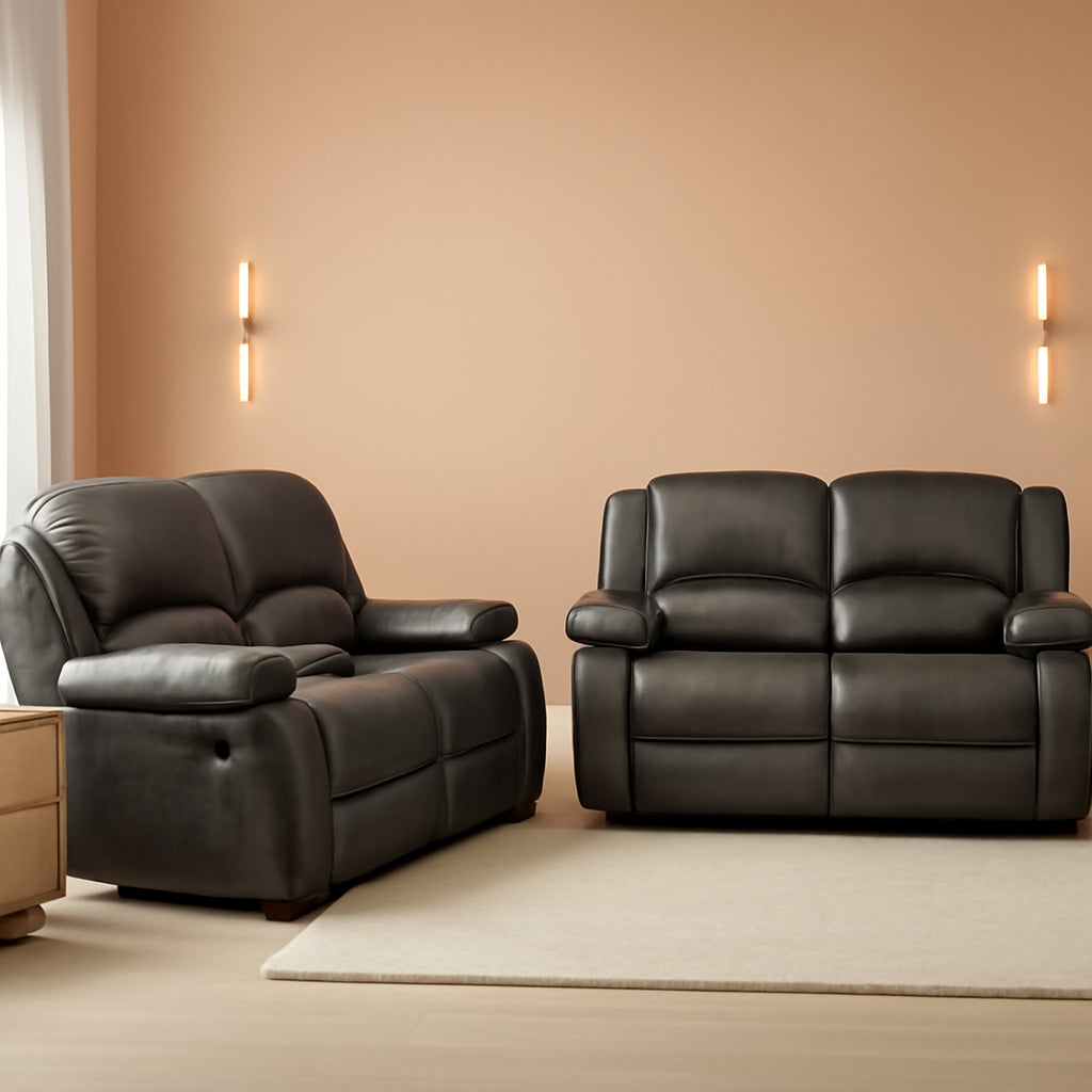 2 Piece Bonded Leather Reclining Sofa Loveseat Set Gray Living Room Furniture Set 8018