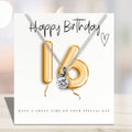 16th Birthday Cubic Zirconia Silver Necklace & Gold Balloons Gift Card