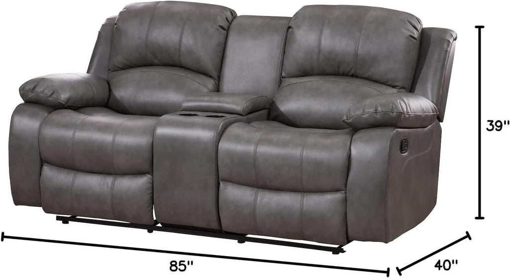 2 Piece Bonded Leather Reclining Sofa Loveseat Set Gray Living Room Furniture Set 8018