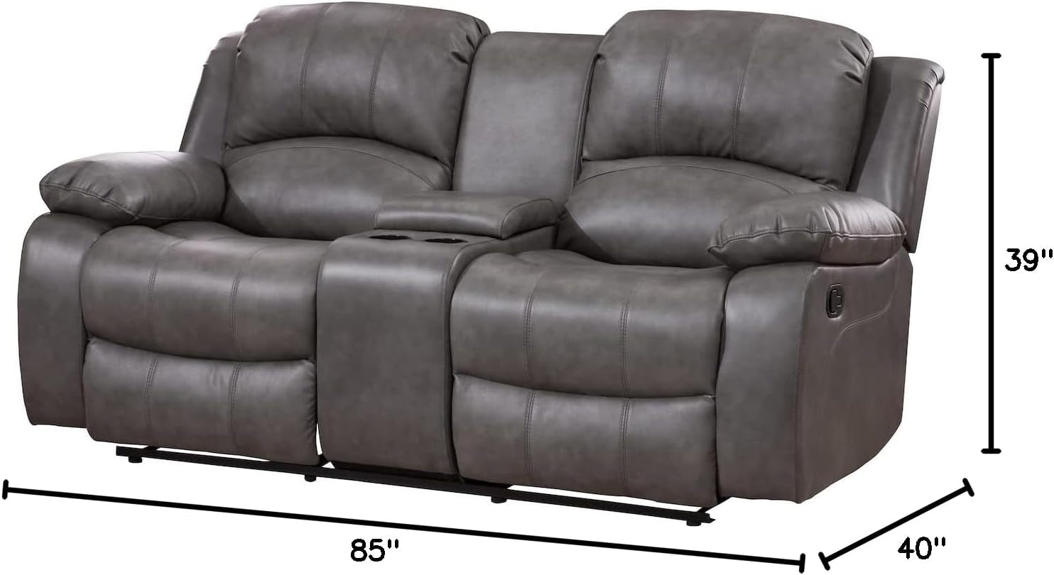 2 Piece Bonded Leather Reclining Sofa Loveseat Set Gray Living Room Furniture Set 8018