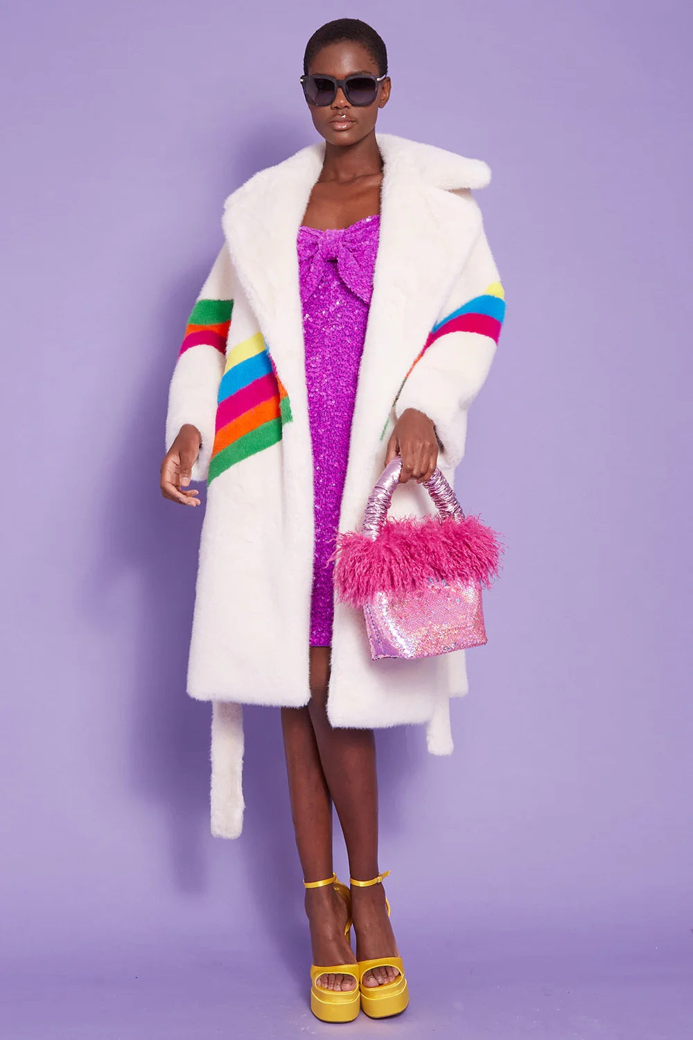 Bamboo Sequin Pink Faux Fur Bag