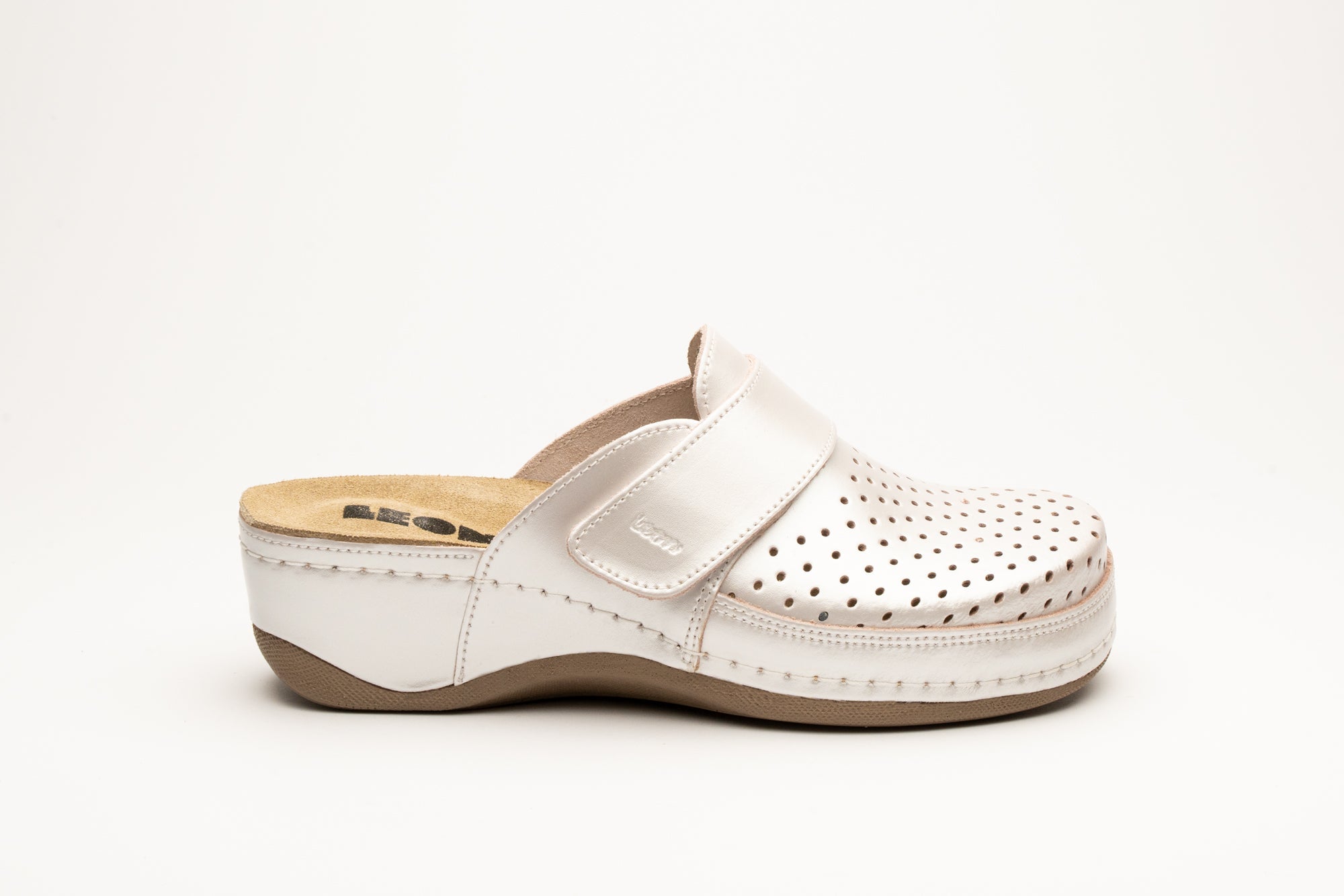 Aurora IV by LEON- Women’s Leather Clog- Perforation and Adjustable Velcro Strap