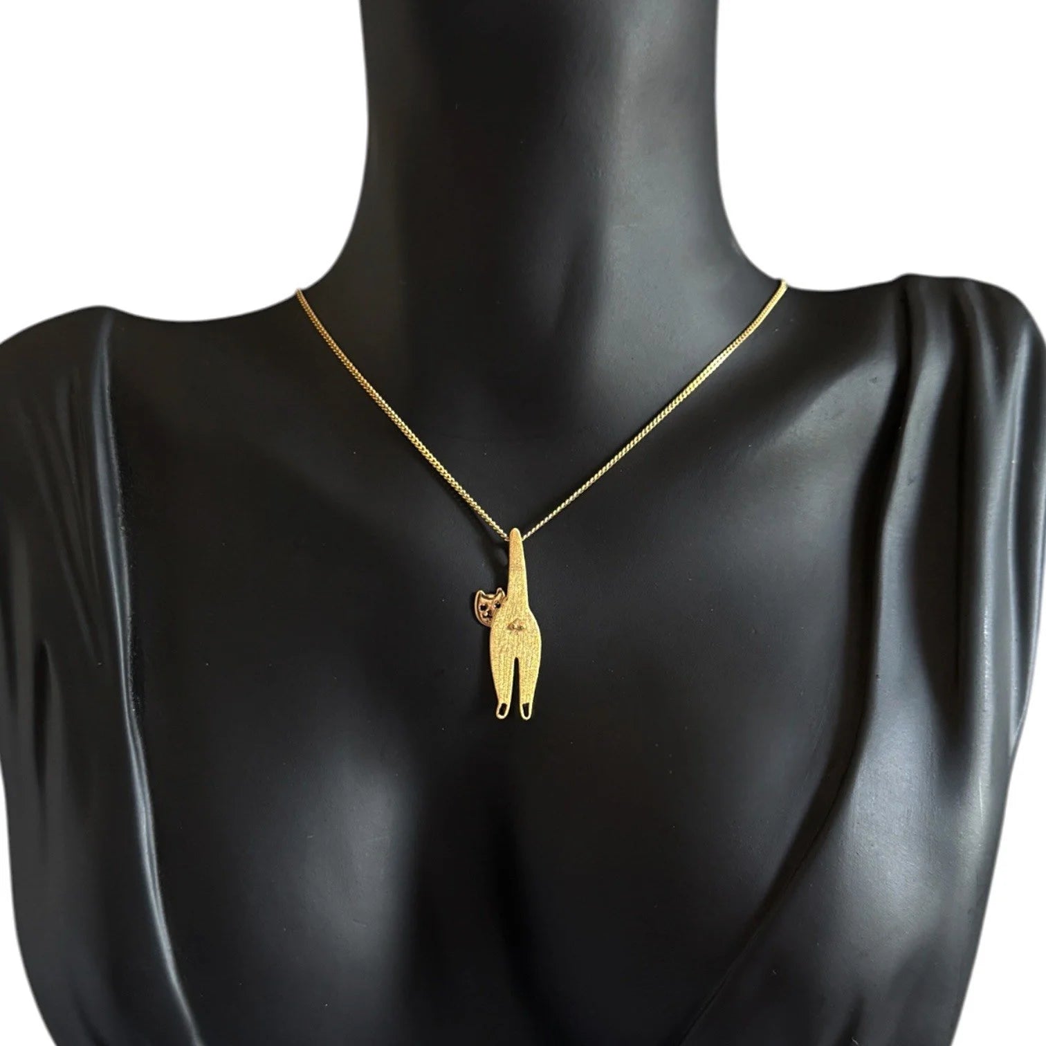 925 Sterling Silver Funny Cat Pendant  18K Gold Plated Cat Lover Gift