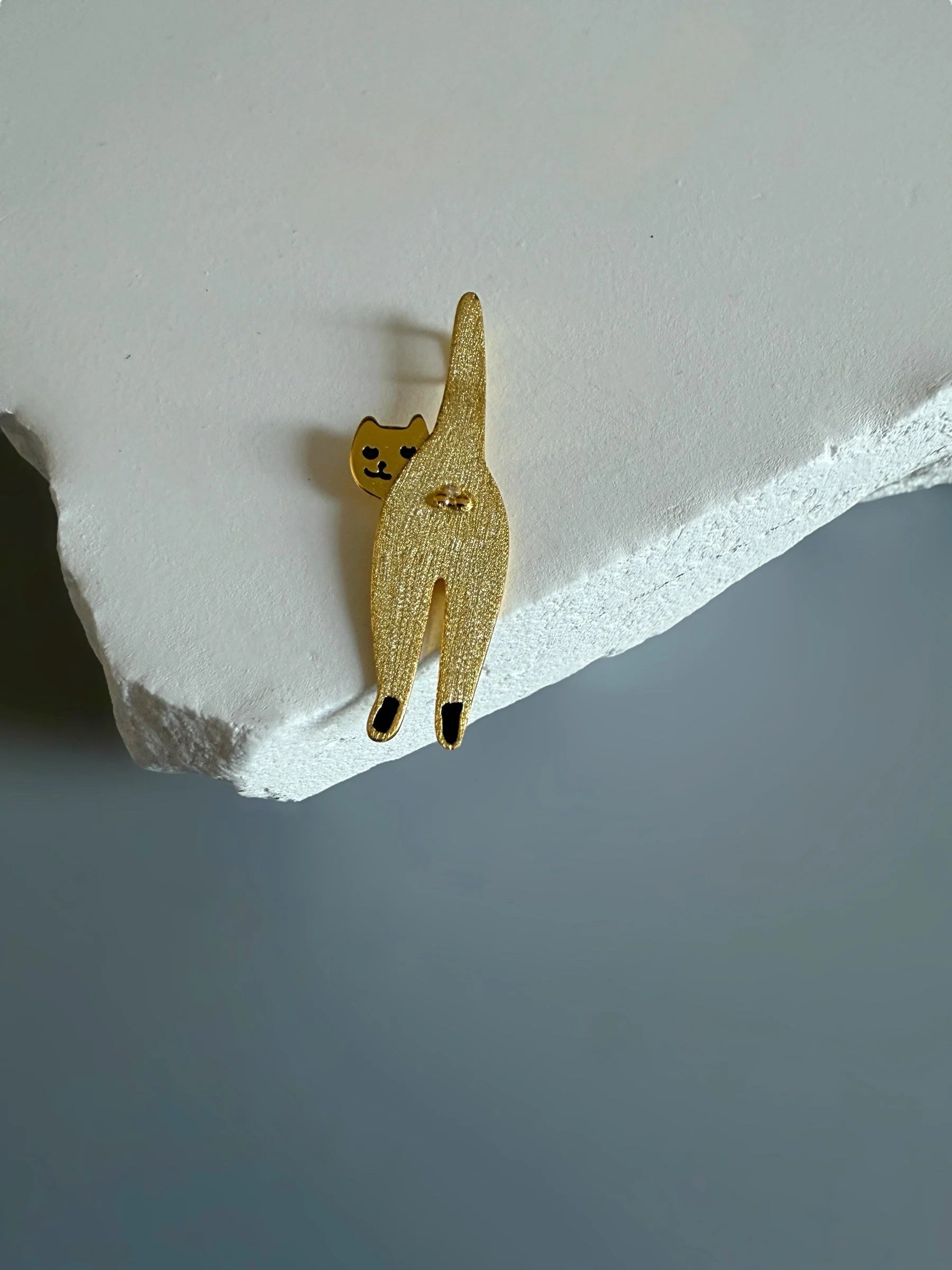 925 Sterling Silver Funny Cat Pendant  18K Gold Plated Cat Lover Gift