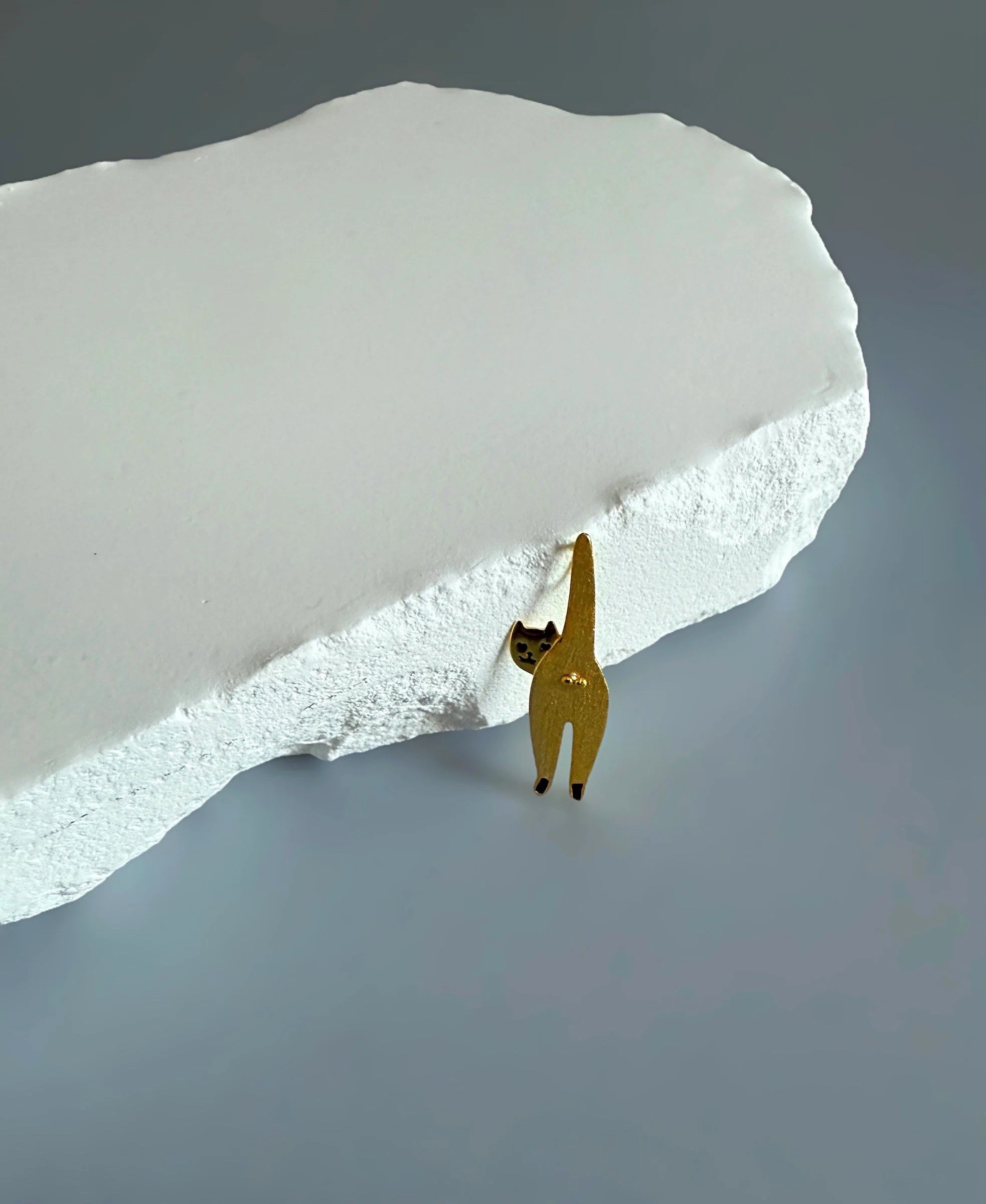 925 Sterling Silver Funny Cat Pendant  18K Gold Plated Cat Lover Gift