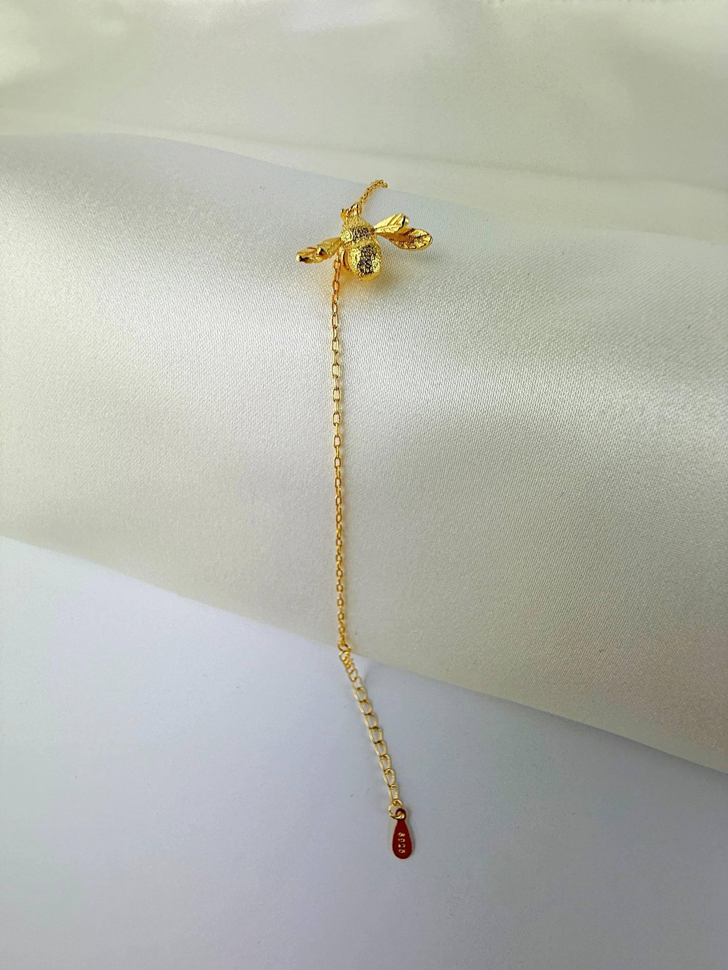 16K Gold Plated 925 Sterling Silver Big Bee Anklet