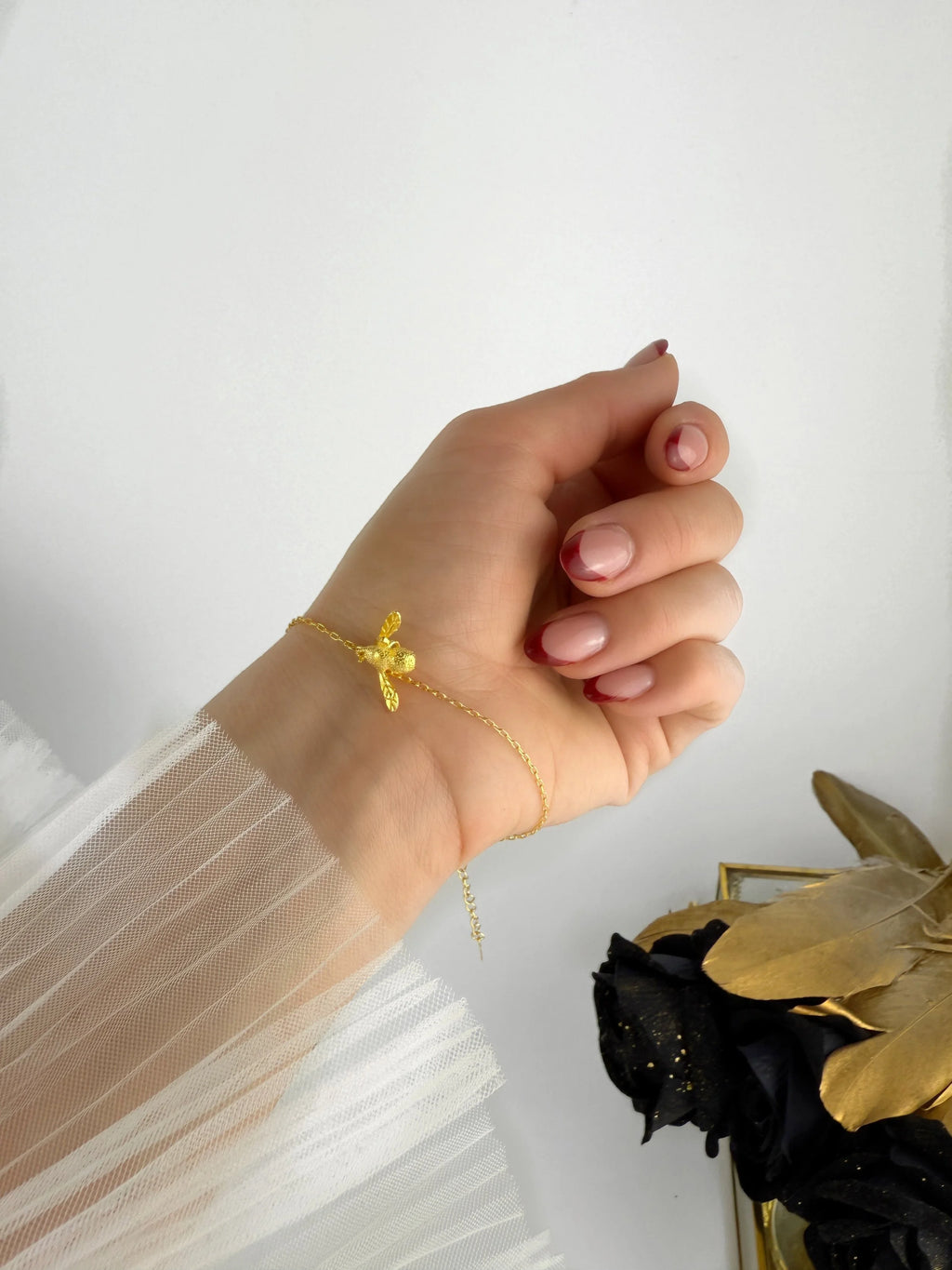 16K Gold Plated 925 Sterling Silver Big Bee Anklet