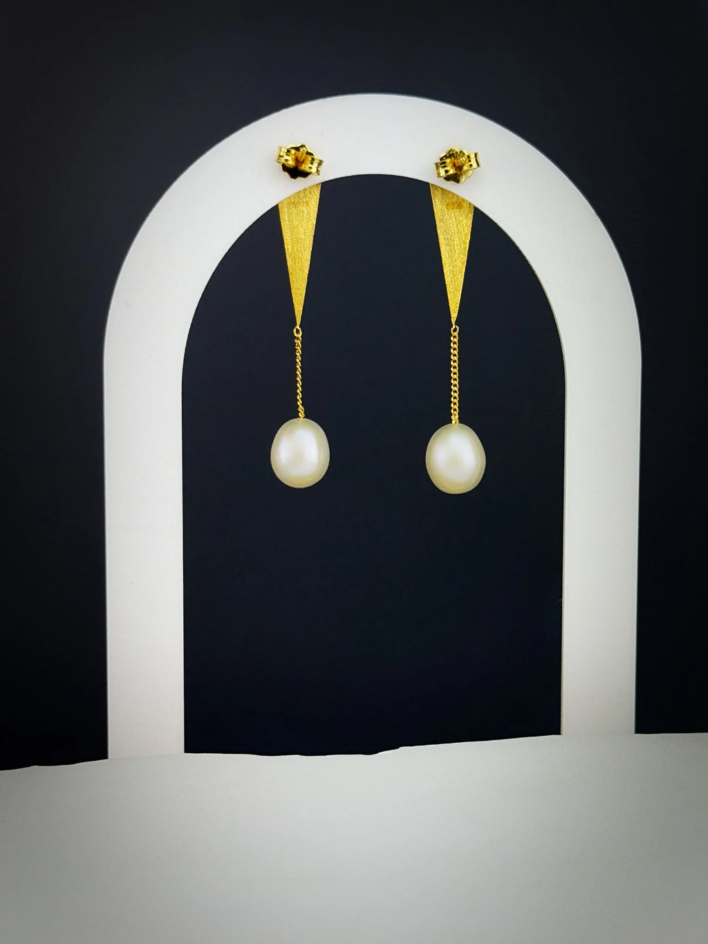 18 K Gold 925 Sterling Silver Geometric Pearl Drop Earrings – Elegant & Minimalist