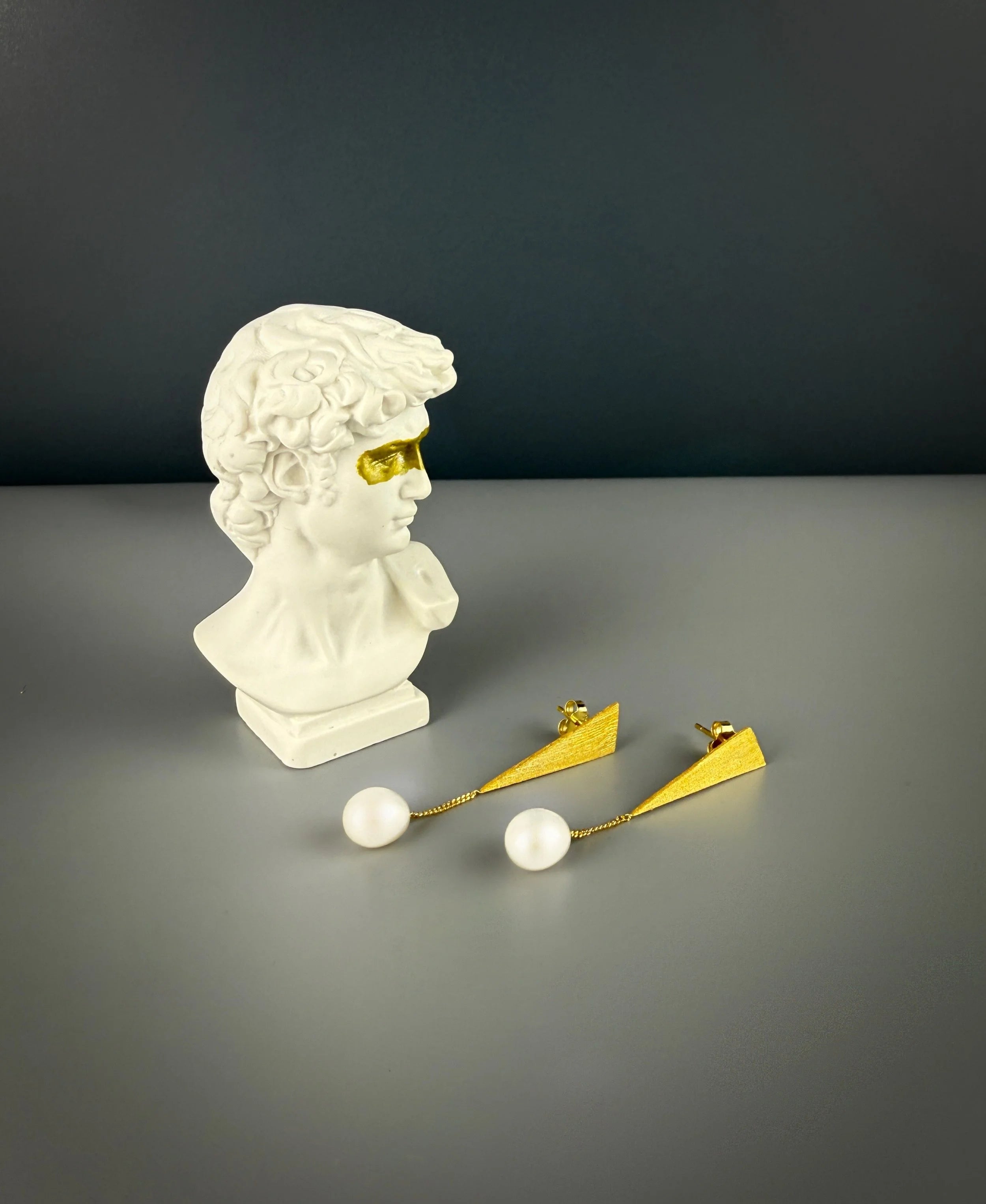 18 K Gold 925 Sterling Silver Geometric Pearl Drop Earrings – Elegant & Minimalist