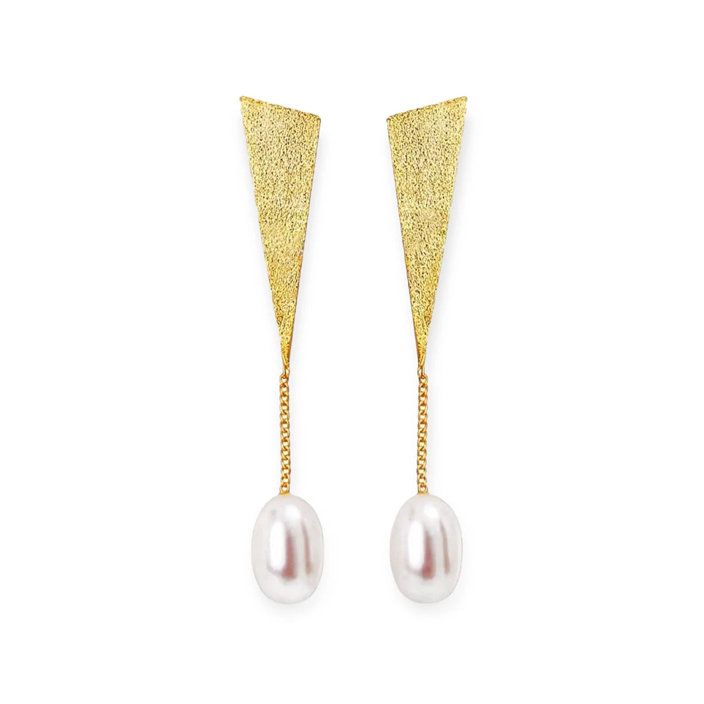 18 K Gold 925 Sterling Silver Geometric Pearl Drop Earrings – Elegant & Minimalist