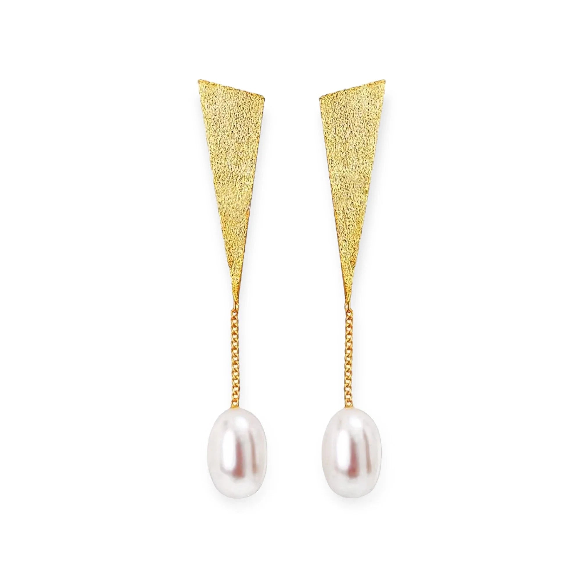 18 K Gold 925 Sterling Silver Geometric Pearl Drop Earrings – Elegant & Minimalist