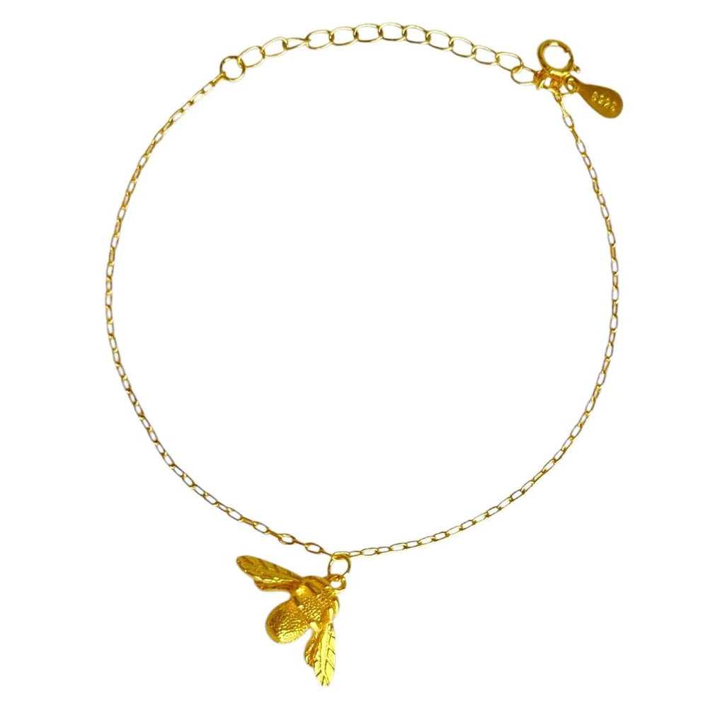 16K Gold Plated 925 Sterling Silver Big Bee Anklet