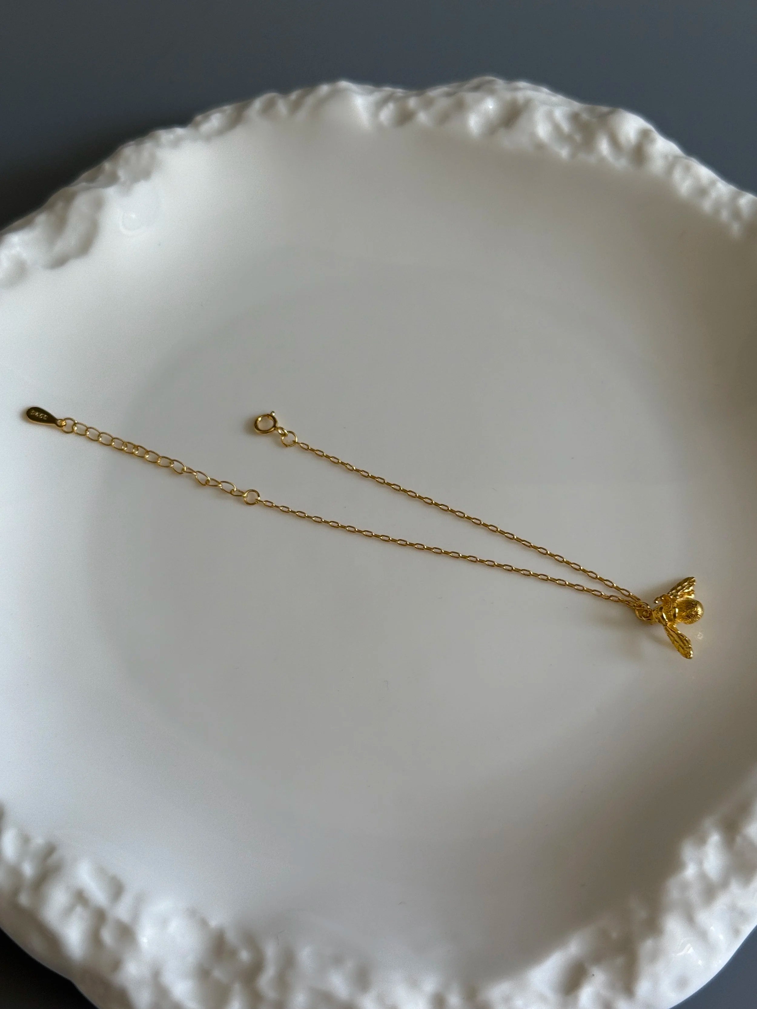 16K Gold Plated 925 Sterling Silver Big Bee Anklet