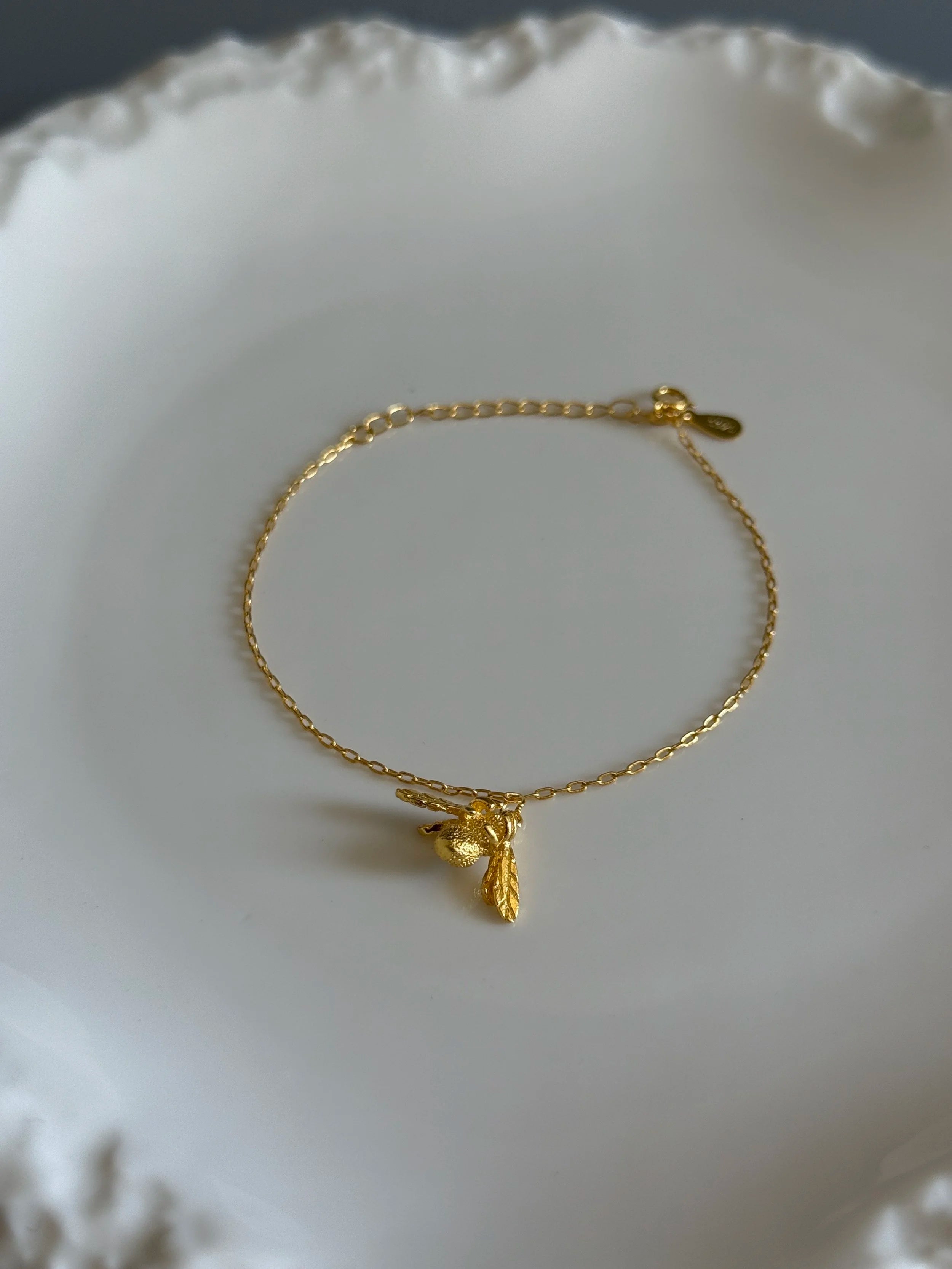 16K Gold Plated 925 Sterling Silver Big Bee Anklet
