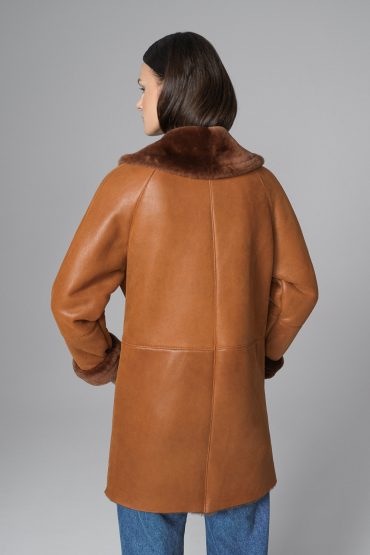 Amber Lambskin Midi Coat with Merino Fur Collar