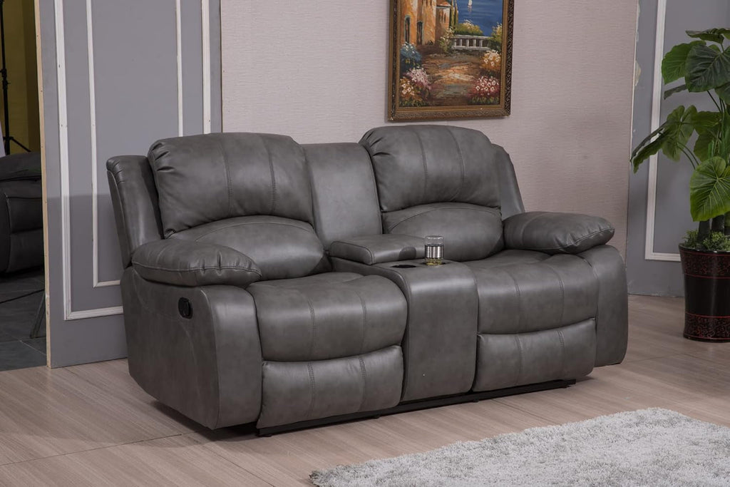 2 Piece Bonded Leather Reclining Sofa Loveseat Set Gray Living Room Furniture Set 8018