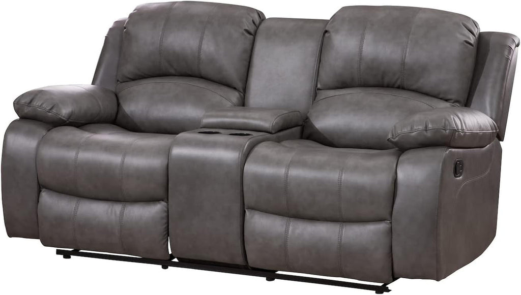 2 Piece Bonded Leather Reclining Sofa Loveseat Set Gray Living Room Furniture Set 8018