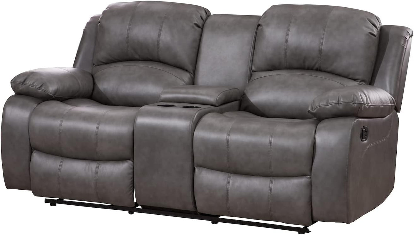 2 Piece Bonded Leather Reclining Sofa Loveseat Set Gray Living Room Furniture Set 8018