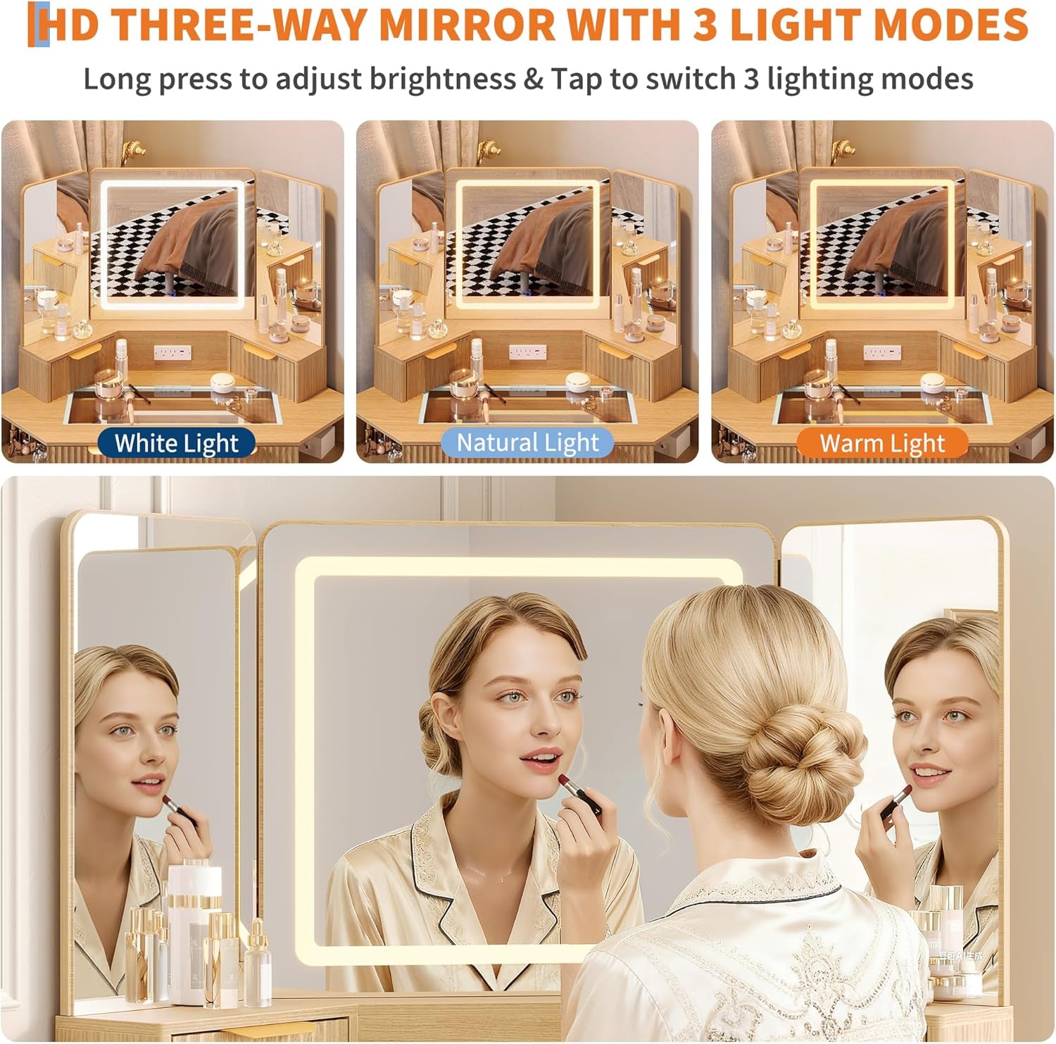 48 Inches Intricately Fluted Makeup Vanity Desk Lights