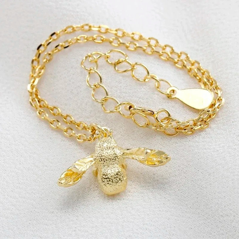 16K Gold Plated 925 Sterling Silver Big Bee Anklet