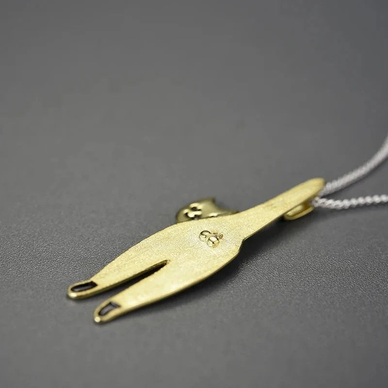 925 Sterling Silver Funny Cat Pendant  18K Gold Plated Cat Lover Gift