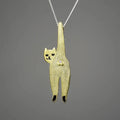 925 Sterling Silver Funny Cat Pendant  18K Gold Plated Cat Lover Gift