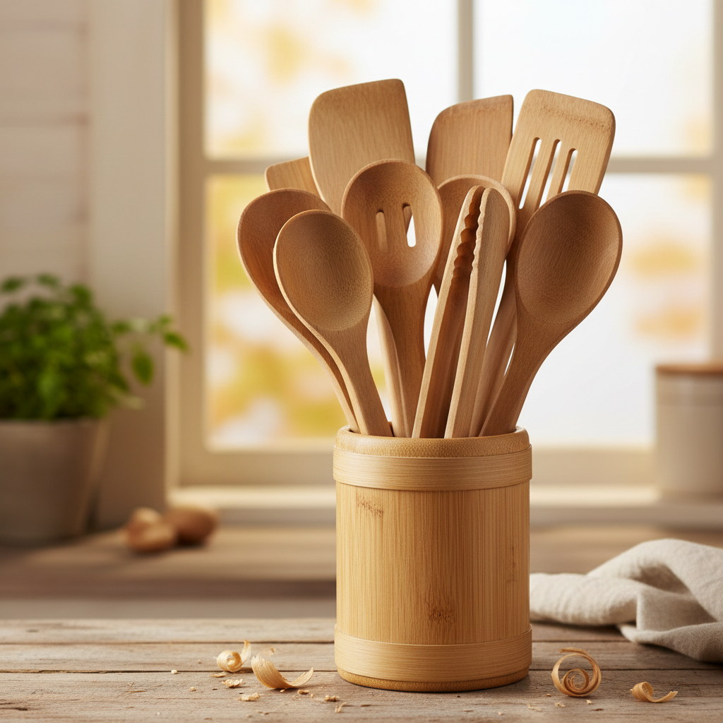 Bamboo Kitchen Utensils Set - 6 Piece Eco-Friendly